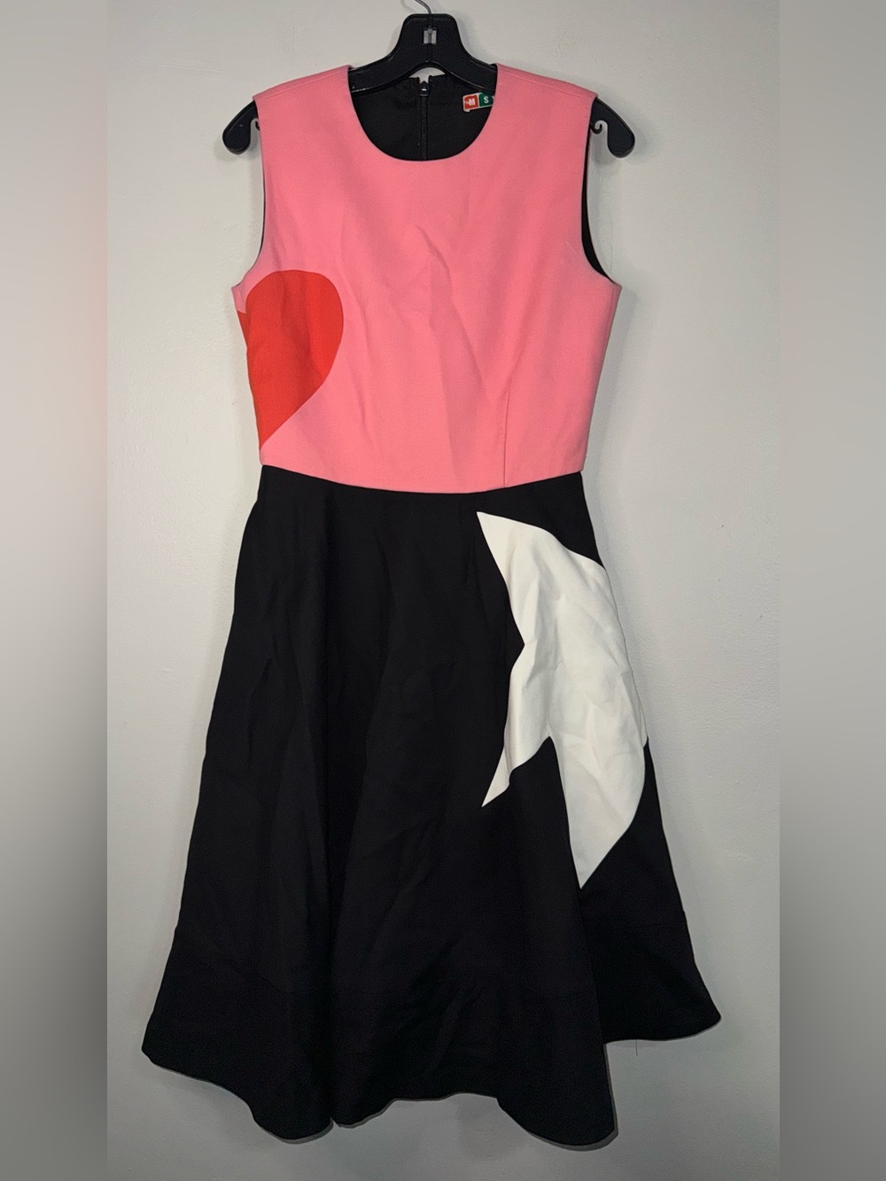 MSGM Pink and Black Colorblock Midi Dress with Red Heart & White Star